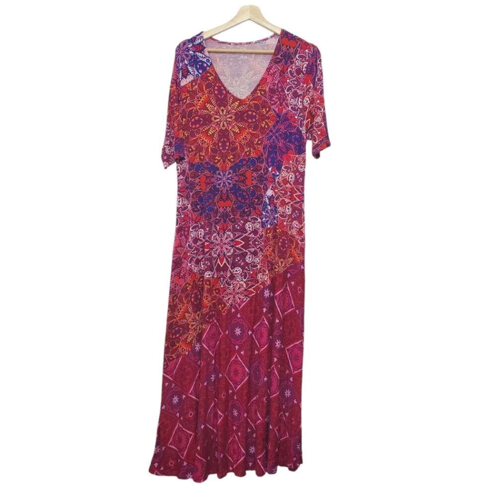 Soft Surroundings | Petite Mixed Media Half Sleeve Stretch Maxi Ankle Dress